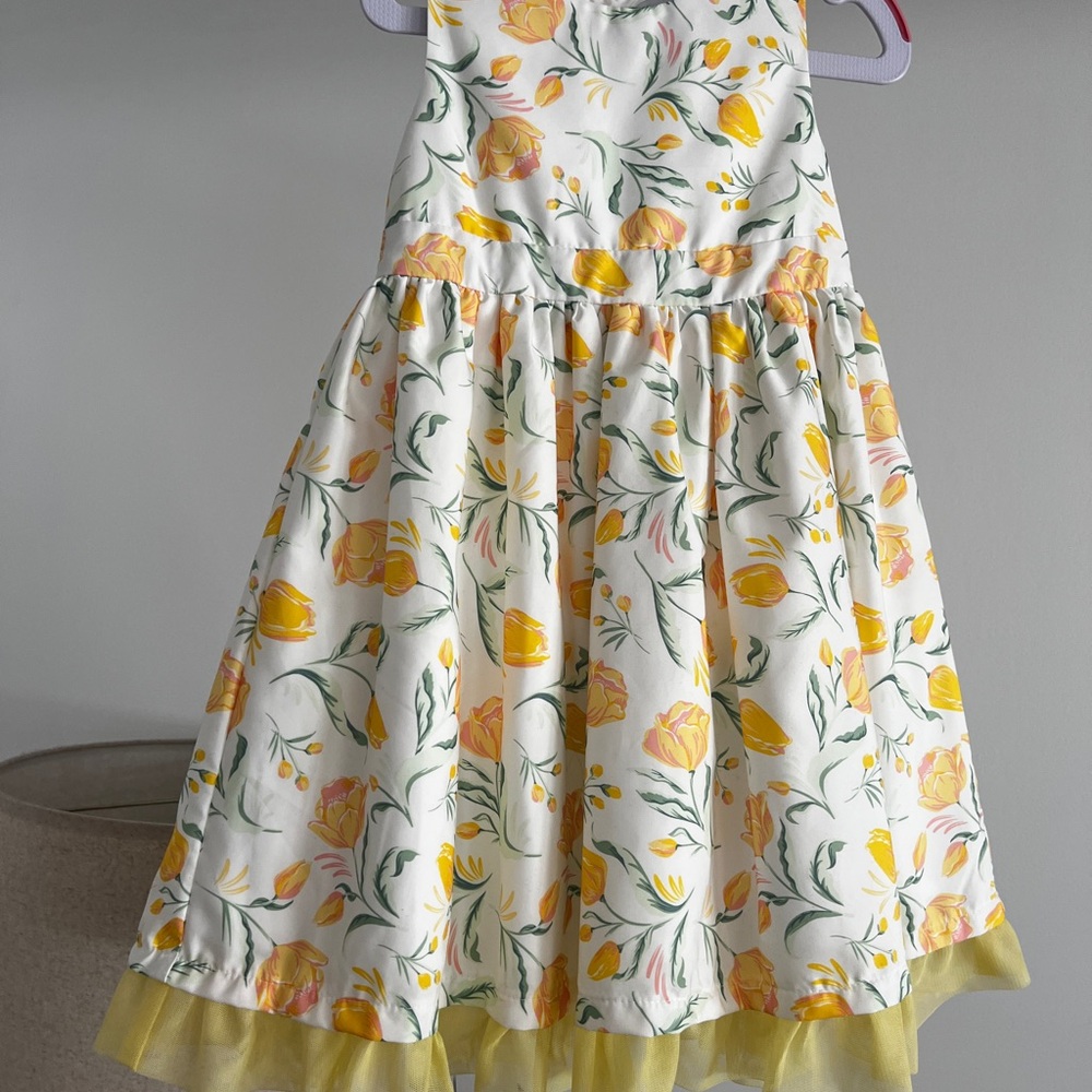 Tahari Spring Yellow Floral Dress Set With Cardigan and Hat